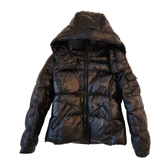 S13 Black Puffer Coat Duck Down Jacket Detachable Hood Insulated